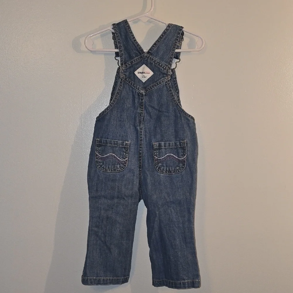 OshKosh B'gosh Blue Denim Overalls with Flower Embroidery LOT-S